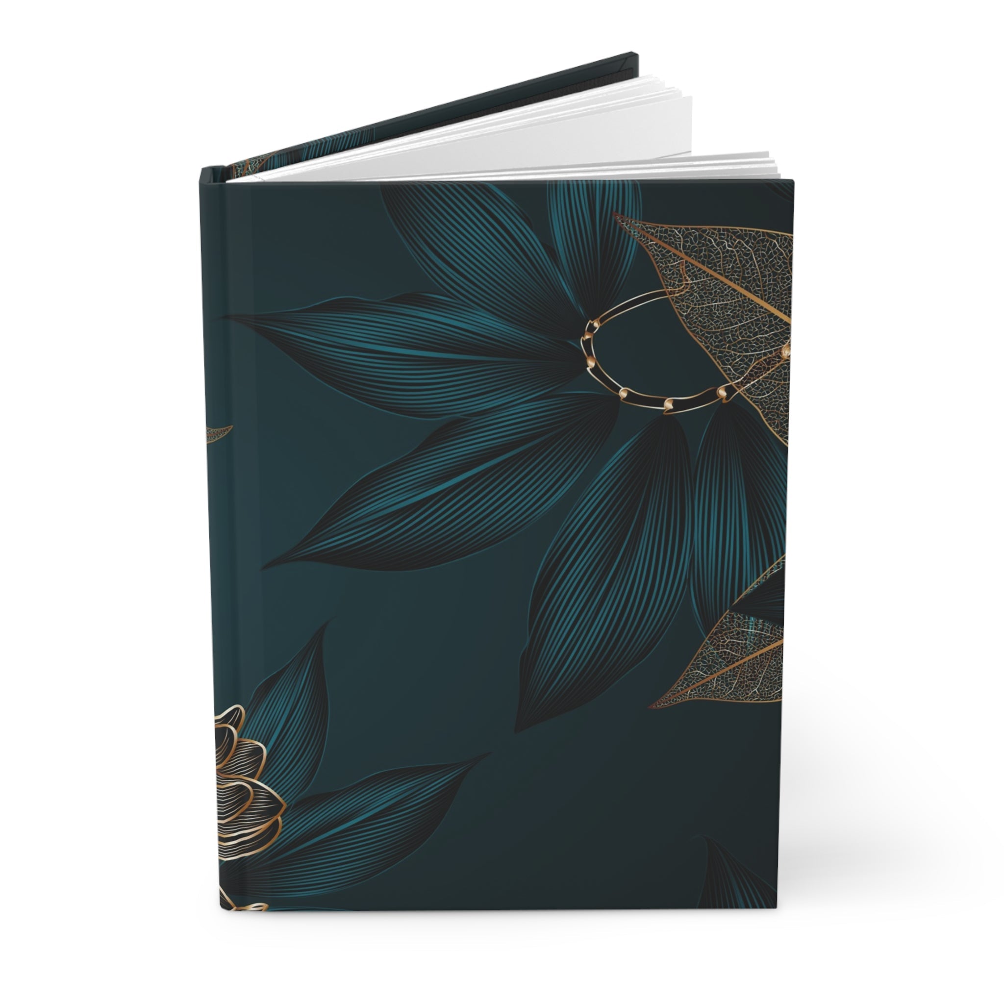 Floral hardback journal deep green and gold