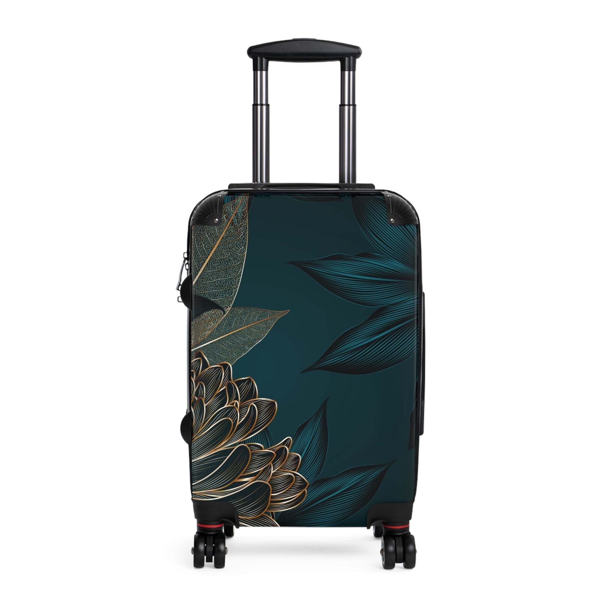 carry on suitcase deep green and gold 