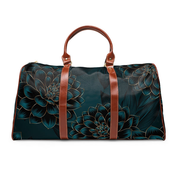 Floral overnight bag deep green and gold