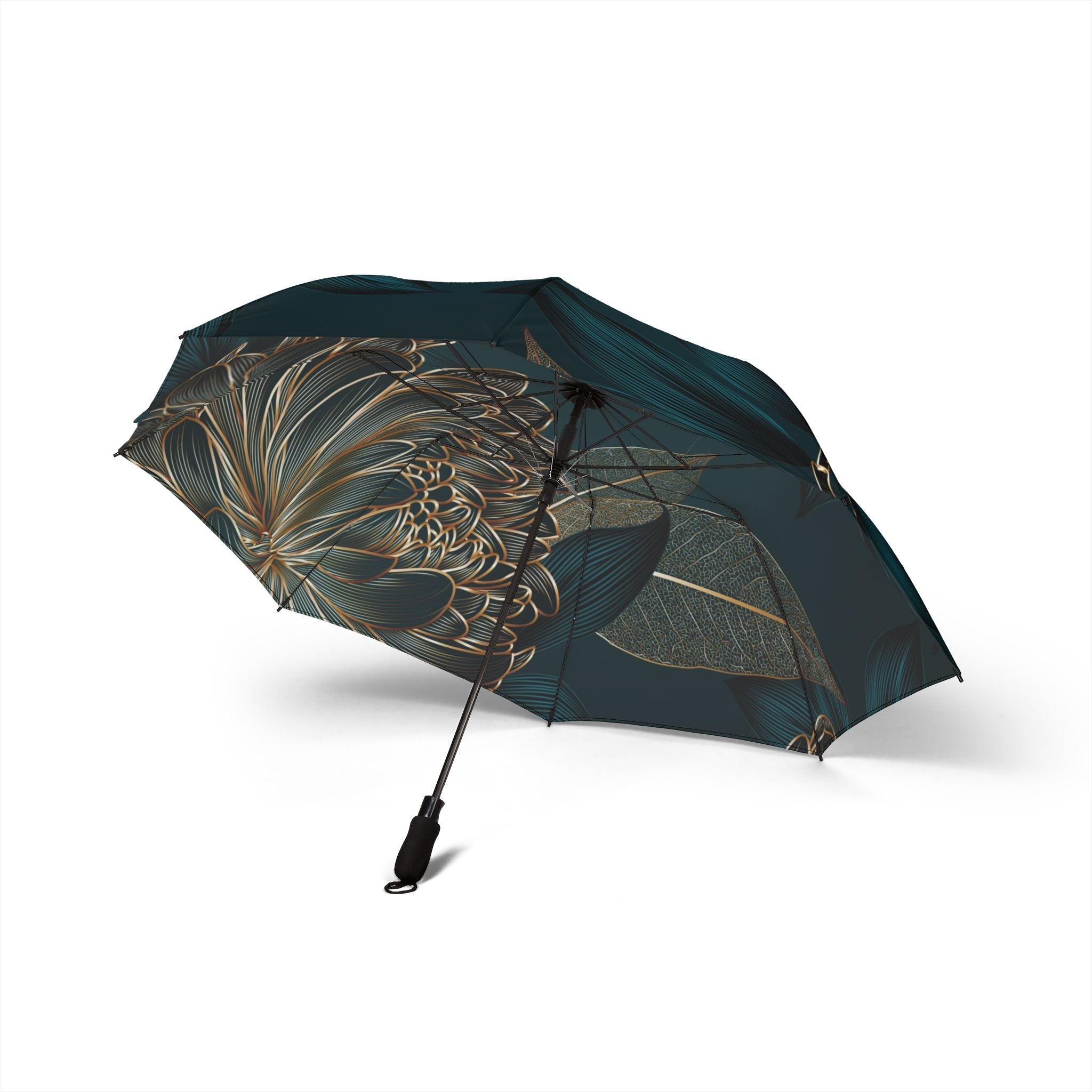 Floral umbrella deep green and gold