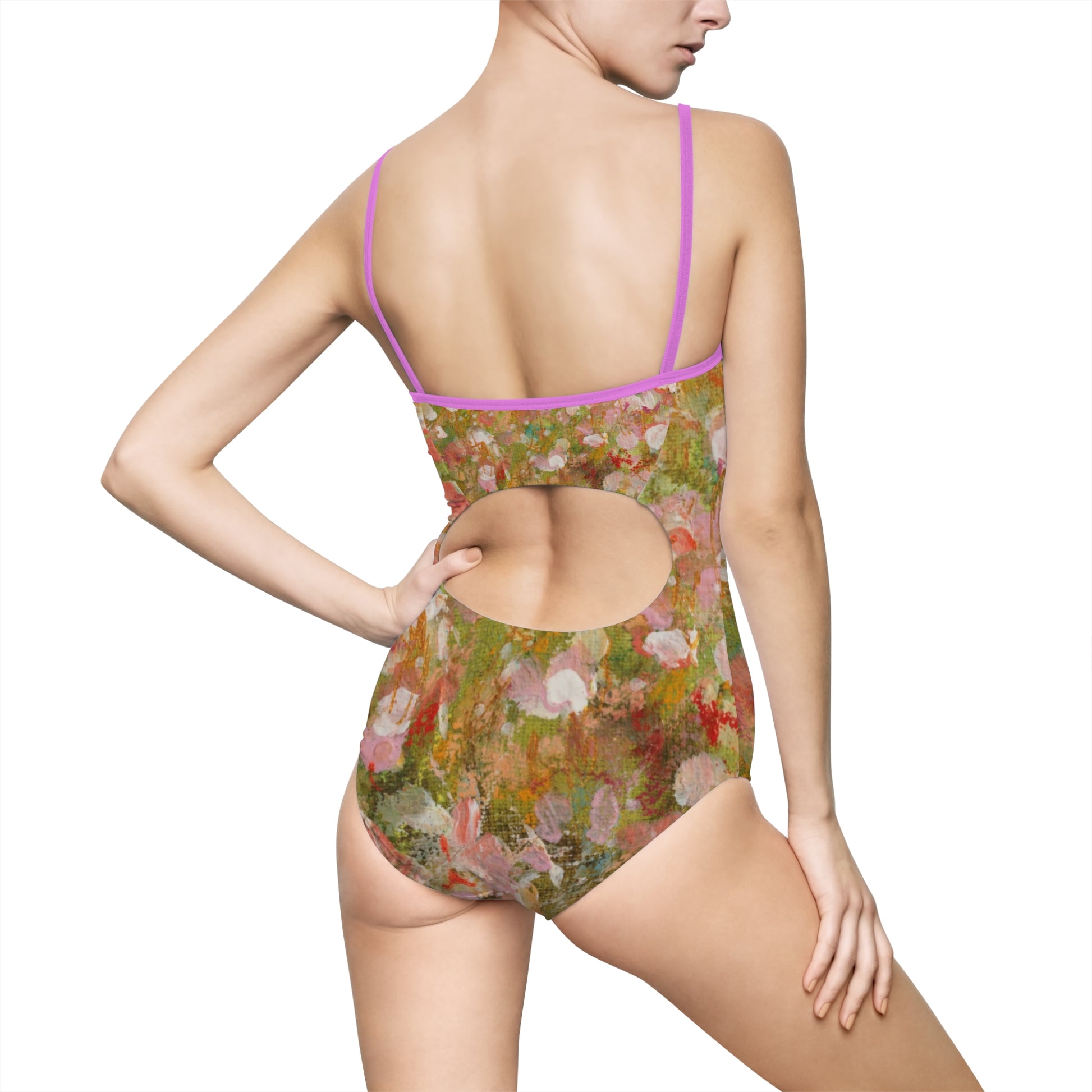Hand-Painted Floral One-Piece Swimsuit