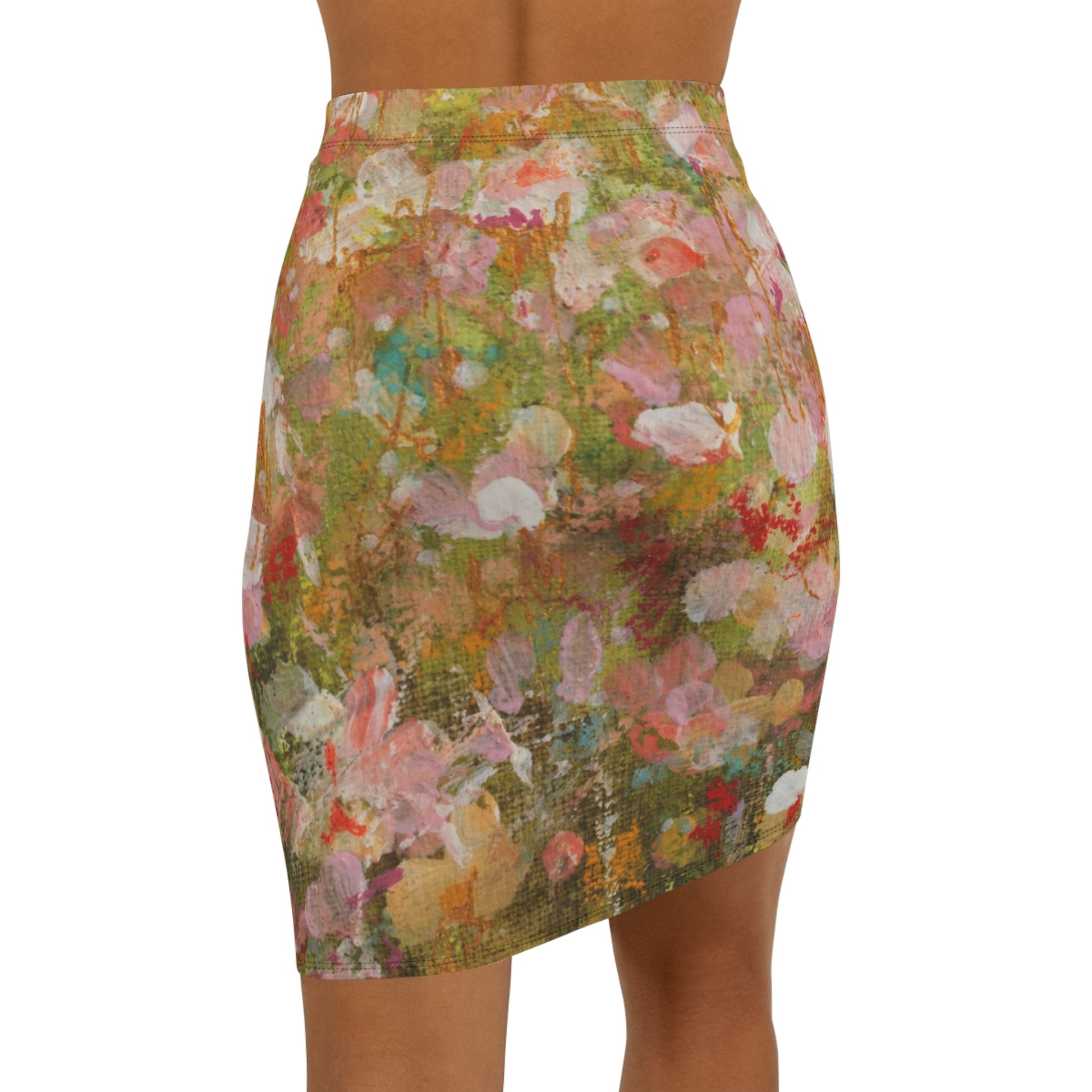 Hand-Painted Floral Pencil Skirt