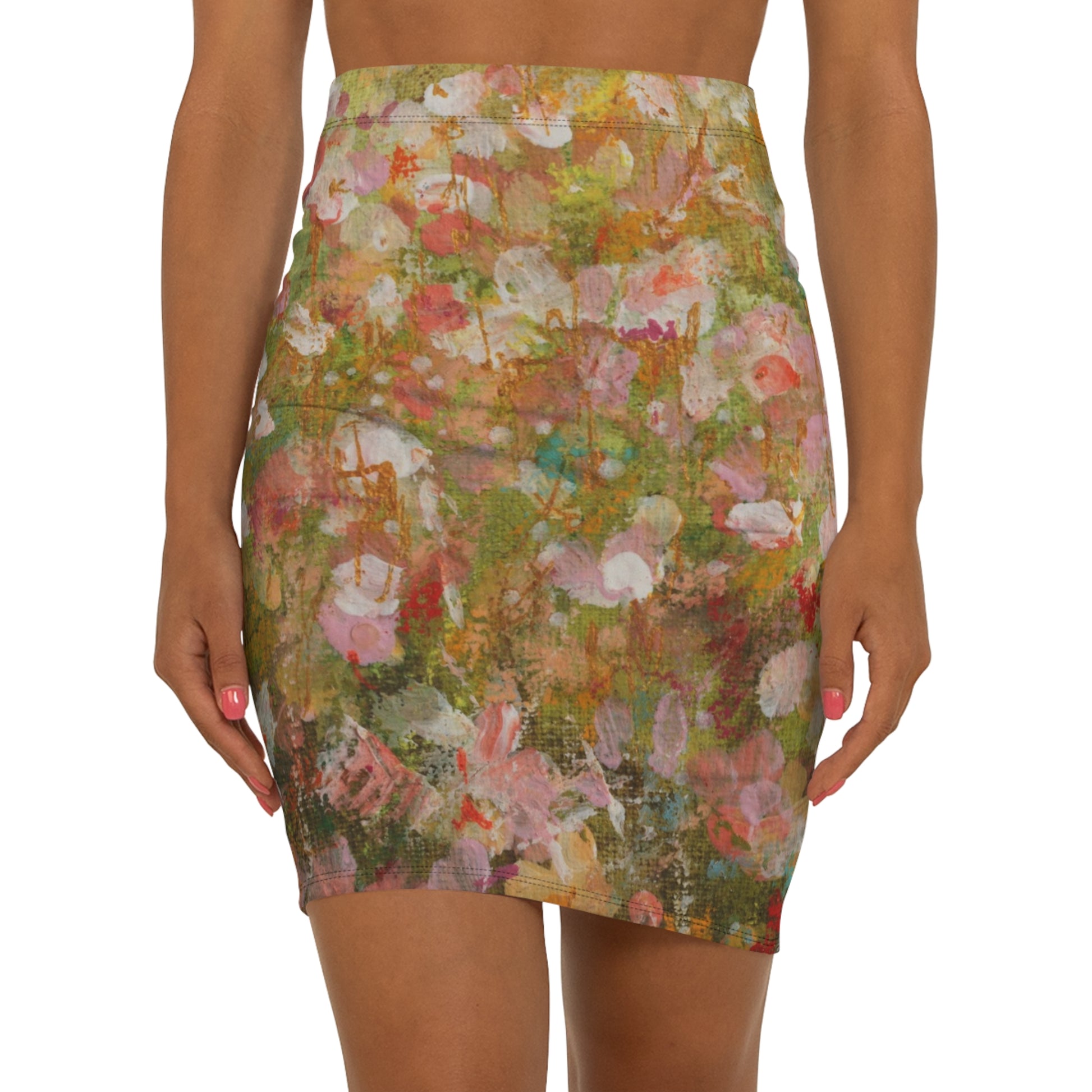 Hand-Painted Floral Pencil Skirt