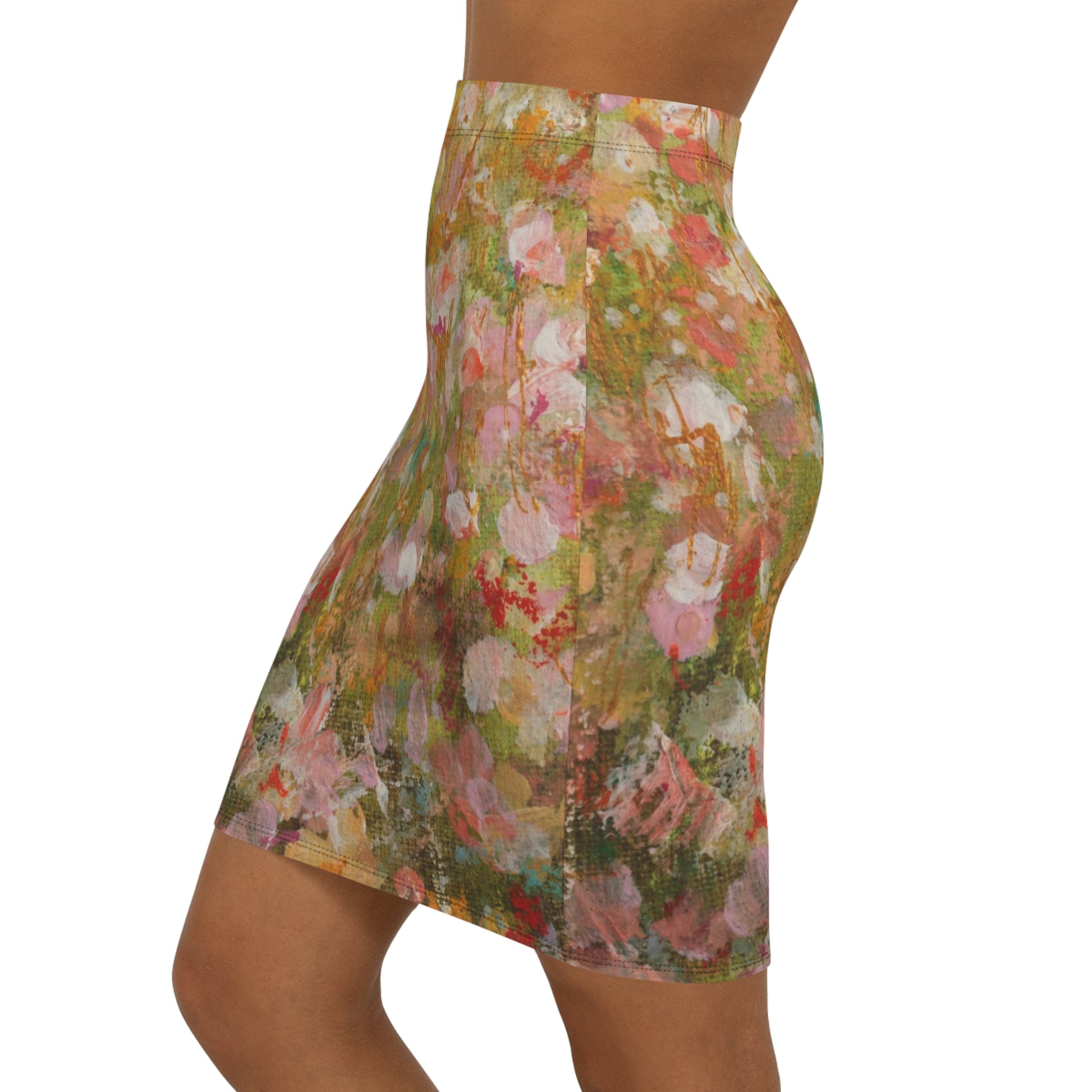 Hand-Painted Floral Pencil Skirt