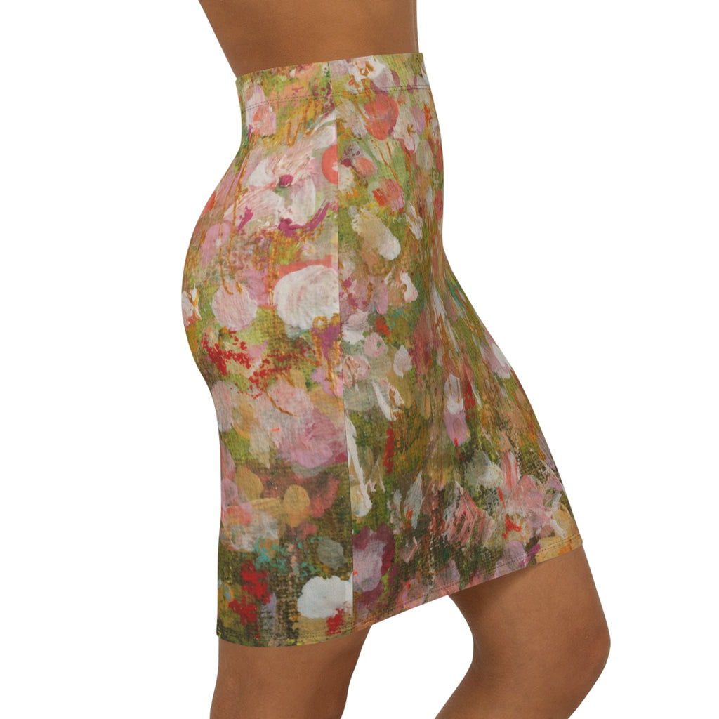 Hand-Painted Floral Pencil Skirt