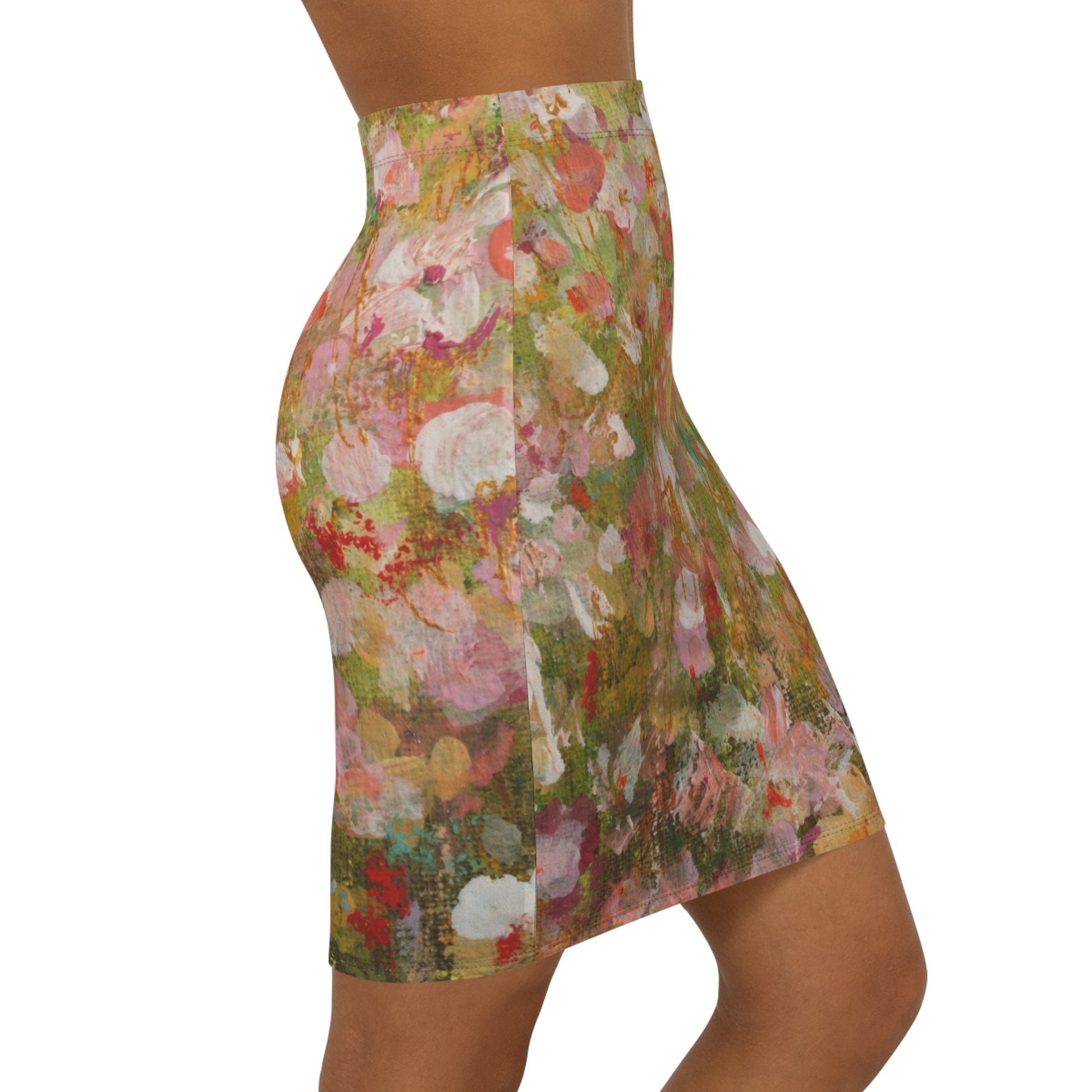 Hand-Painted Floral Pencil Skirt